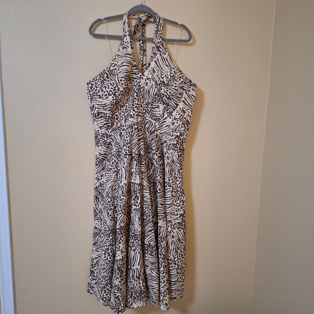 Ashley Stewart Womens Halter Neck Animal Dress Size 18W Safari Summer Beachy‎